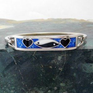 SOLD----Taxco Mexican Bracelet Vintage Alpaca Silver Yin Yang Crushed Sodalite